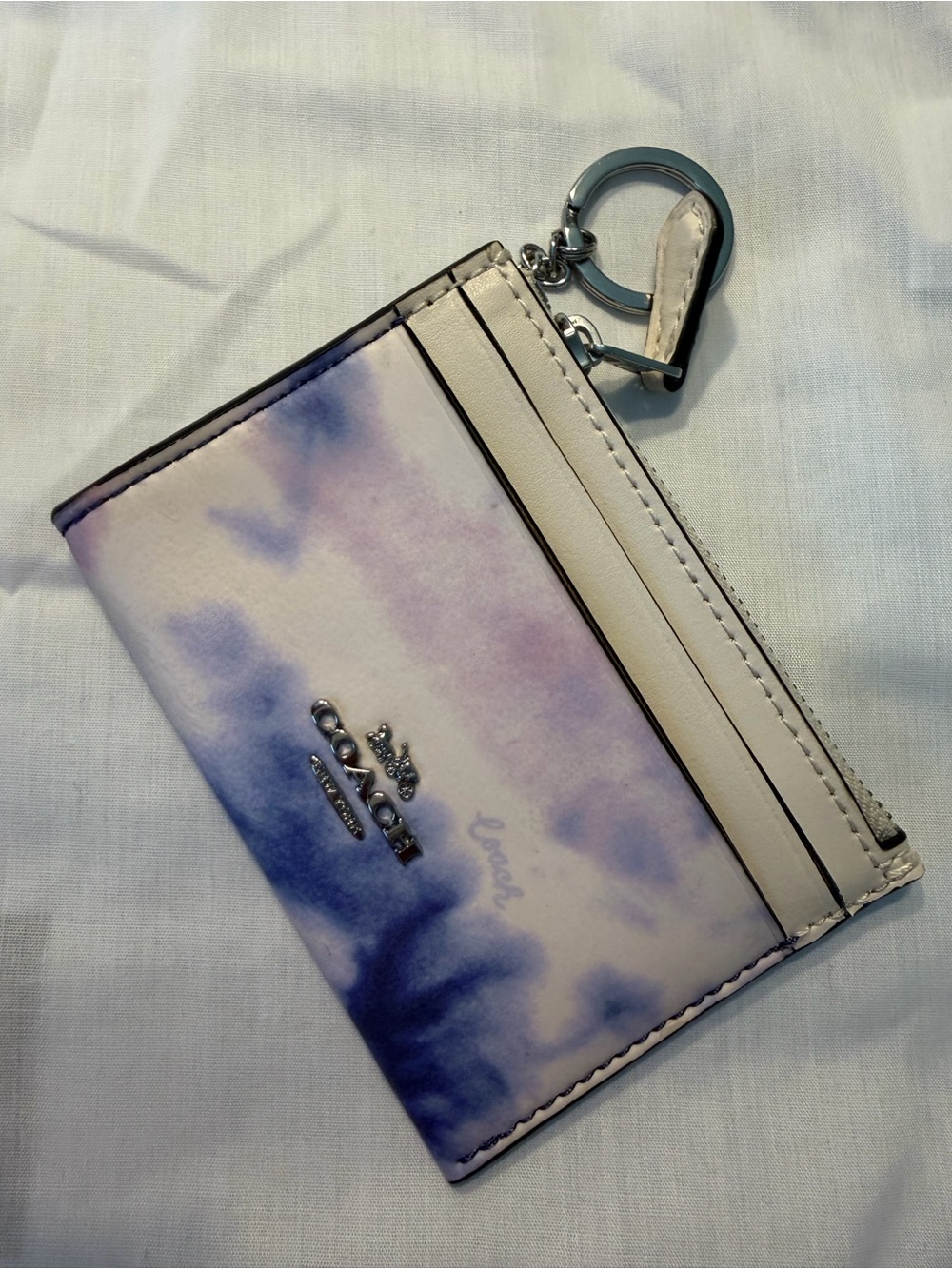 Coach Lavender Tie-Dye Card Case Keyring with White Trim